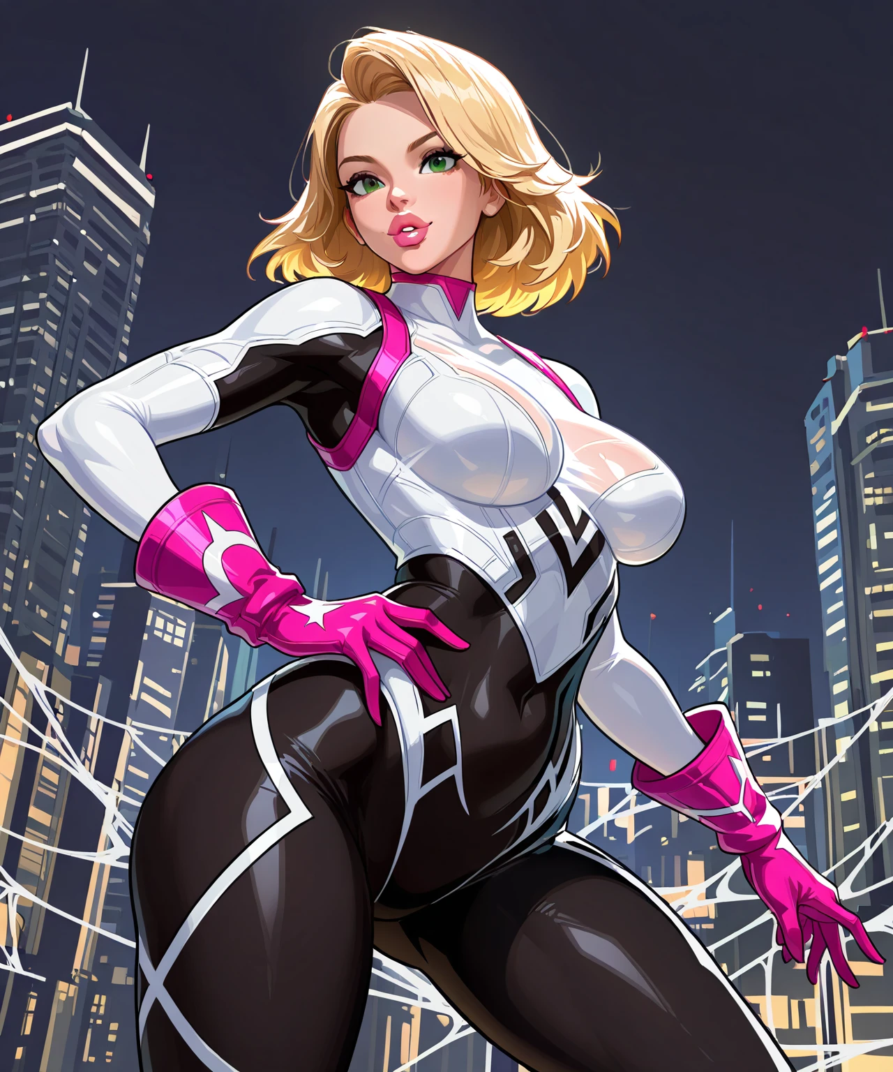 woman, superhero, ponytail,latex leotard, walking to observer,neutral scenario