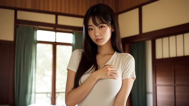 Asian woman with strong chest