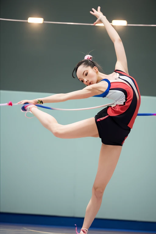 Realistic photos、18-year-old、cute、short、One Girl、(Realistic Skin:1.5)、Jump for joy!、(Fabric hair band on forehead、Bright red hairband、White sneakers:1.3)、Brown eyes、Track and field athlete、Full body photo、Beautiful legs、Bright sportswear、Black Hair、Straight hair、bangs、ponytail、smile、Be happy、Live Shooting、Highest quality、High resolution、(masterpiece)、Professional photos、(chromatic aberration:1.3)、8K resolution、Intricate details、Fine grain、Ultra High Definition Eye、Physically Based Rendering、8k wallpaper、Ultra Wide Angle、Wide-angle photography、