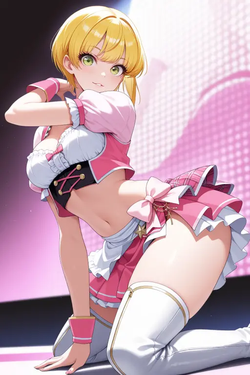 (Masterpiece、Highest quality、Very detailed、4K)、One Woman、Underboob、navel、Thighs、Idol、((Put your hands in your panties))、Masturbation