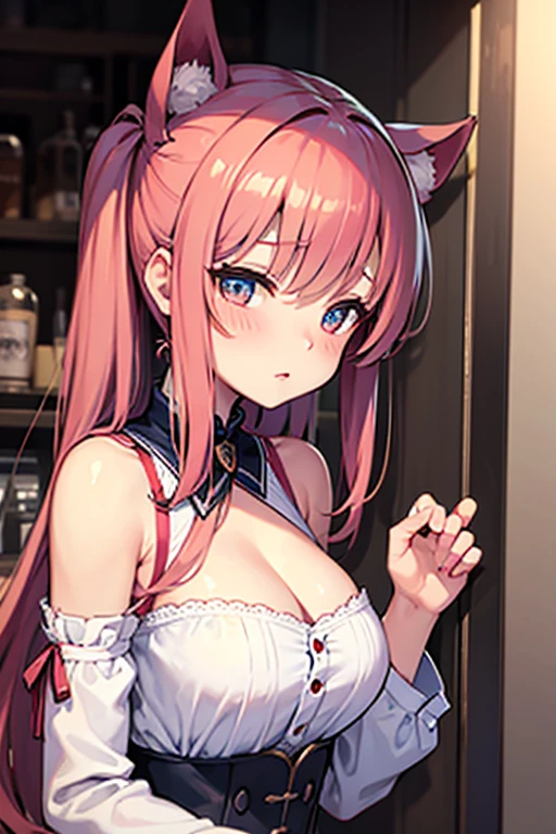 Ultra-high-definition 3d CG Portrait 、One cute girl She works at a casino bar in a maid-style bikini-type costume.The girl has beautiful wavy hair in red twin tails.A cute maid-style hair accessory on her head,A cute maid-style swimsuit with white frills, the swimsuit is black Bordered,Her breasts are a little large and she has a beautiful bust.She stands at the roulette table asking for the next bet,She emphasizes her cleavage and seduces the customers. She has a cute and devilish look.Looking up,Looking at the CEO,Night casino background, beautiful neon lights, beautiful light from the ceiling,The beautiful and cute depiction of the girl, the beautiful firmness and shine of her hair,Fine skin texture, youthful skin and luster,(Masterpiece, best quality, 16k:1.5), ultra detail,Cinema lighting, studio lighting, professional photography, super fine painting, super fine view,neon sign