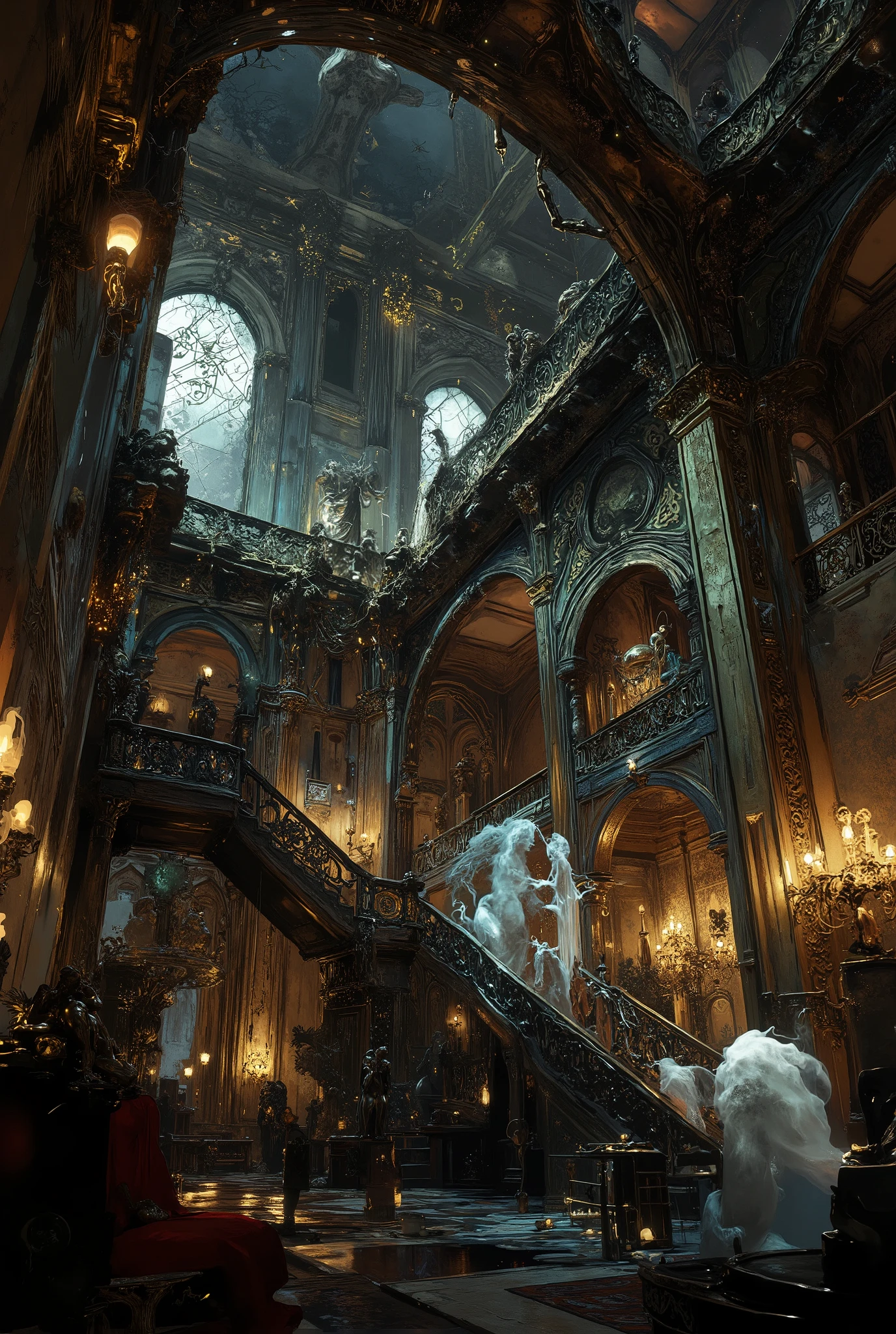 luxury castle interior, haunted