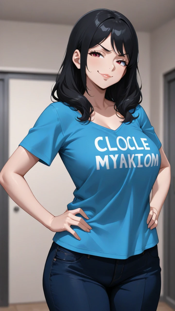 sad frown muscular girl muscular girl black hair yellow eyes pale skin breasts full body squatting