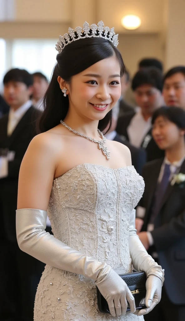 (table top、highest quality、8K、Award-winning work、ultra high resolution)、one beautiful bride、(perfect superlative huge wedding dress:1.1)、(Luxury wedding dress with plenty of jewels:1.1)、(Huge jewelery finest tiara:1.3)、(Huge jewelry finest necklace:1.3)、(perfect wedding lace:1.2)、(Look at me with your best smile:1.2)、(The most luxurious and highest quality giant tiara:1.3)、(The most luxurious and finest giant jewelry necklace:1.3)、(Show your beautiful teeth and smile big:1.1)、(the bride is in front of me、Ensure equal space at the top, Down, and left and right.:1.1)、big breasts、cleavage、emphasize body line、(upper body photo:1.1)、(wedding ceremony in a sacred and noble church:1.1)、(Highly blurred perfect background of the finest luxury church:1.1)、(elegant and gorgeous church:1.1)、accurate anatomy、ultra high definition hair、Ultra high definition beauty face、輝くultra high resolutionの美肌、ultra high resolutionの艶やかな唇、(Face facing straight ahead:1.1)、(body facing straight ahead:1.1)、(Beautiful skin that shines white:1.3)、(Stand upright facing straight ahead:1.2)、(very bright and vivid:1.3)、(very bright:1.2)、(Strongly blurred background:1.1)