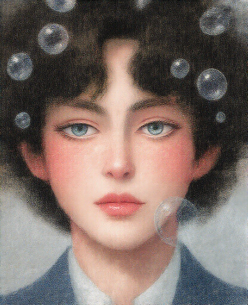 Xingqiu (masterpiece), (Best Quality), (Ultra Fine),( unruly hair ),(illustration), (1 boy), Beautiful and detailed eyes,Delicate and beautiful face,floating,(High saturation ),(colorful splash),Colorful bubbles,(shining), focuses on the face 