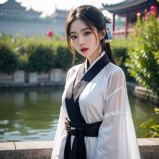 Chinese beauty, hanfu, palace background