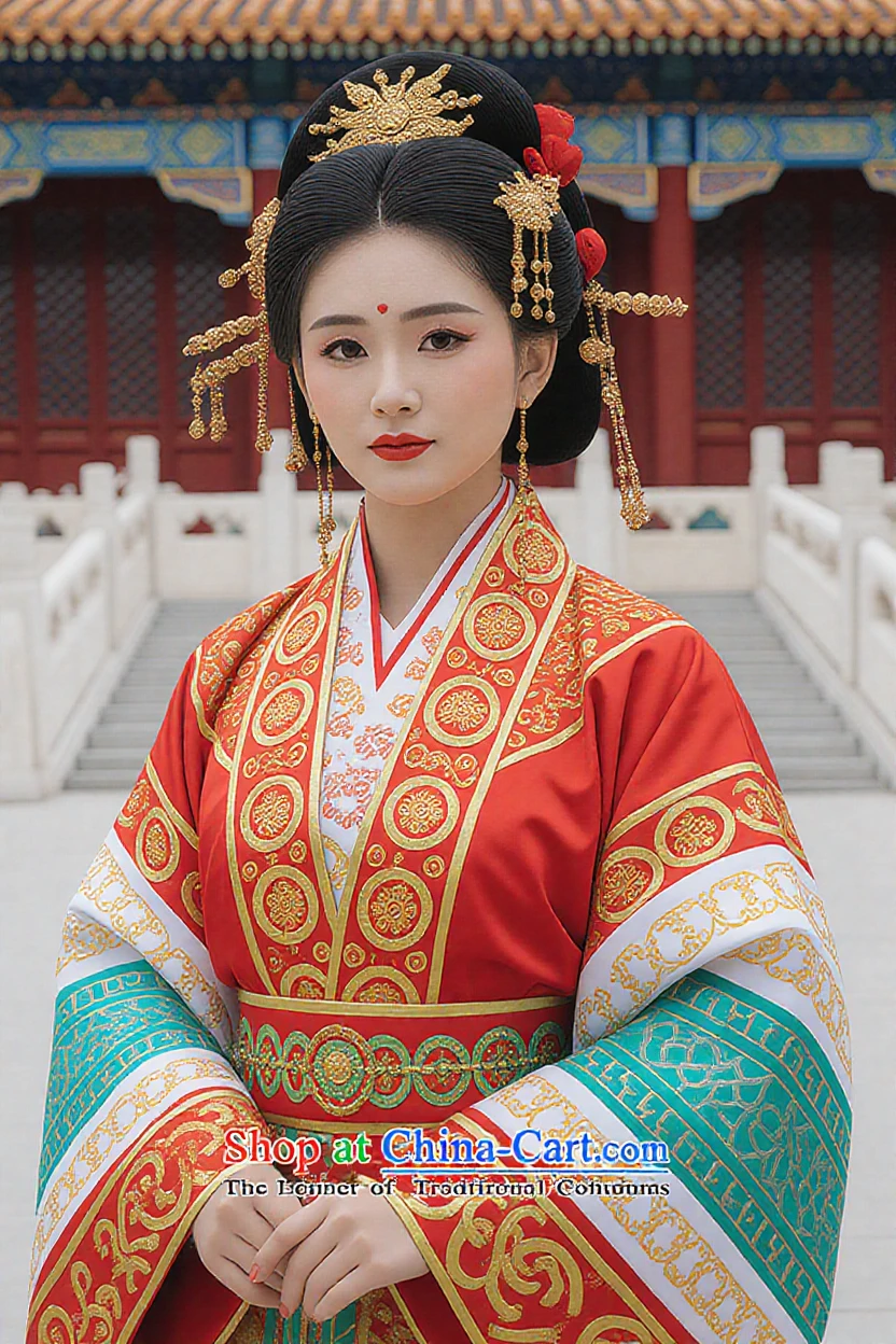 Closeup of a woman dressed in red and gold, palaces , Girls wearing Hanfu, Chinese style , Traditional beauty, Wearing ancient Chinese clothing, Chinese traditional, hanfu, ChineseGirl, ancient China Princess, China Princess, ancient chinese beauti, Chinese woman, ancient asian dynasty princess, Dressed in ancient Chinese costumes, elegant japanese woman , Chinesedress