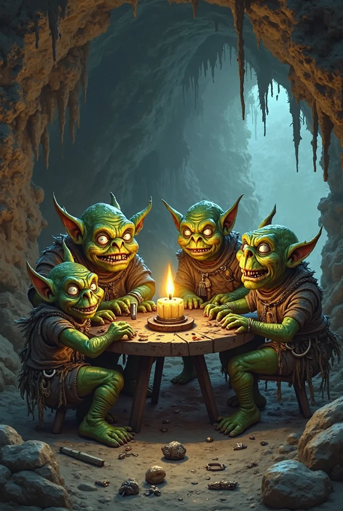 Make a picture of a room full of goblins congested and it should be black comb it with no type of heart heart