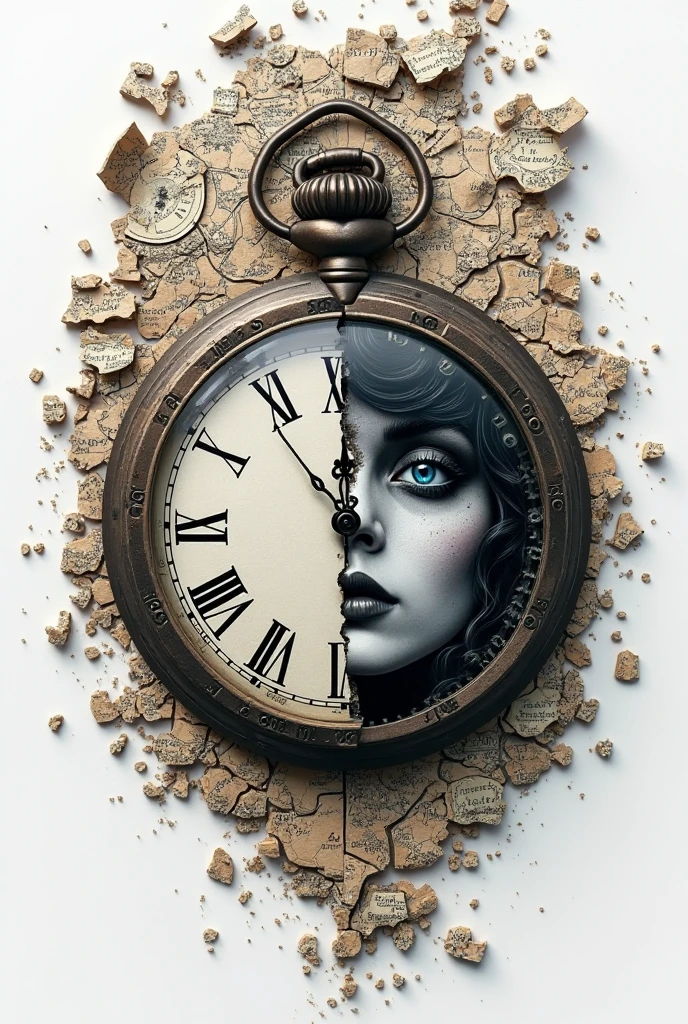 the anatomy of a beautiful zombie woman head, antique clock on the wall above the fireplace, an ultrafine detailed painting by james jean, octopath traveler, behance contest winner, vanitas, angular, altermodern, surreal,