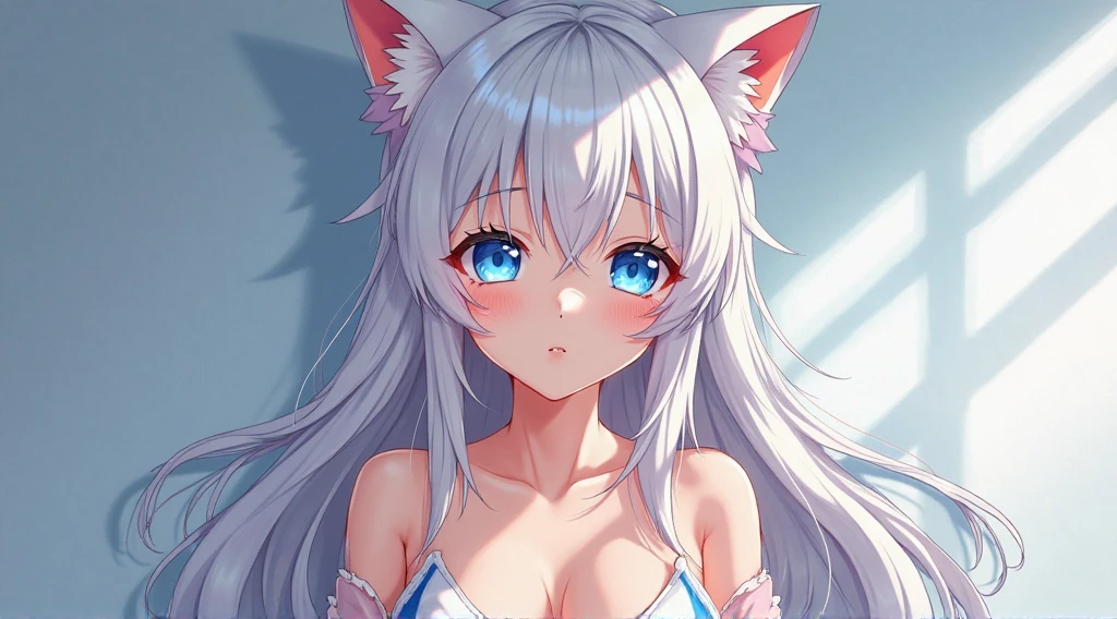 in woods、White-eared long-eared rabbit、I'm with a girl with long blue hair and a chibi character。Sexy and cute costume based on white, Blue, and red.。Dark eyes。White panty、Adorable Digital Painting, cute detailed digital art, the squirrel king, Cute digital art, cute cartoon characters, cute character, CuteCreatures, Cutie, official illustrations,, cute 3d render