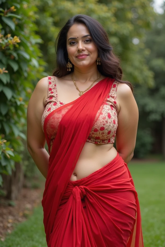 photo portrait of beautiful Indian busty milf belly fat model,  posing  inside her bedroom wearing sexy saree  , her waist is 36 and fatty stomach, looking at viewer, lense flare, (realistic eyes, symmetric face:0.8) (masterpiece:1.2) (photorealistic:1.2) (bokeh) (best quality) (detailed skin) (intricate) (8k) (HDR) (cinematic lighting) (sharp focus), big breast, big natural lips, dark red lips, sparkling day dreams eyes. Belly fat