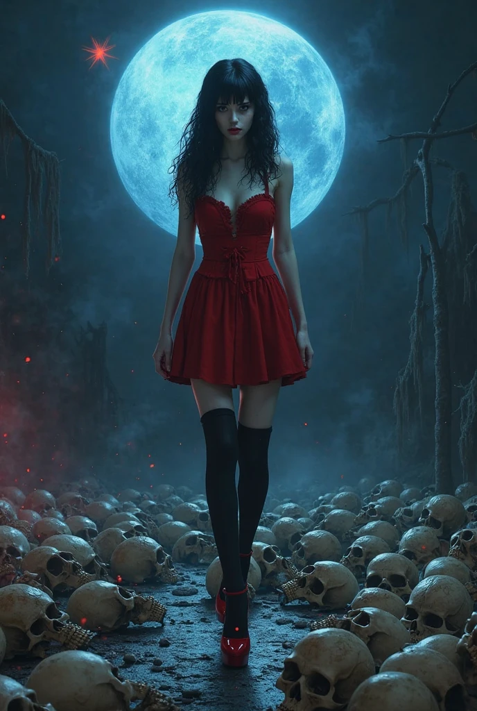 A sexy young male with teal blue eyes and long black hair, with nice and delicate facial features, he is a scary clown with frilly clothes. in a graveyard. Blood pouring down. Raining blood from the sky. Despair. (Male) masterpiece, best quality, ultra-detailed, best shadow), (detailed background), (beautifully detailed face), high contrast, hyper detail, intricate details. red sky. one red moon. corpses everywhere. (Gloomy effect) Dark. Black. Darkness. Anime style. Dragging corpses. Red balloons. Blood. Crows. Sexy pose. Awesome lighting. Male. Dragging corpses to the camera. 