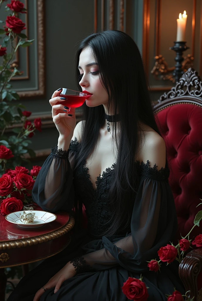 Photo Model of a beautiful sexy female vampire holding a red drink. Dan ada papan nama ridwangrapher
