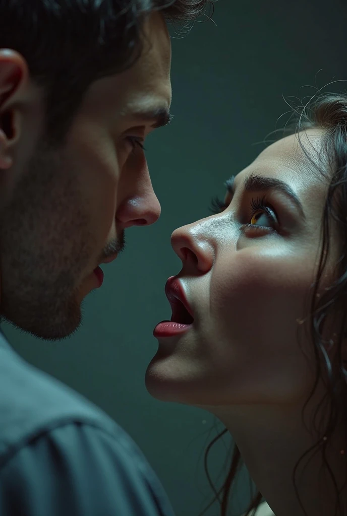 image of two mouths kissing, a man and a woman,dark path through the forest, heading towards a magic gate.black and gray gradient, hazy, realistic, 8k resolution, Unreal Engine, cinemati. close up only on the mouths