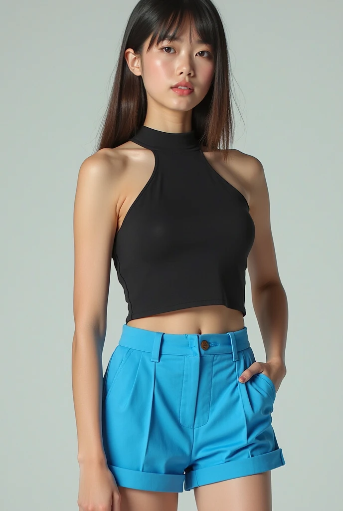 (realistic), short hair tomboy ,department store backdrop