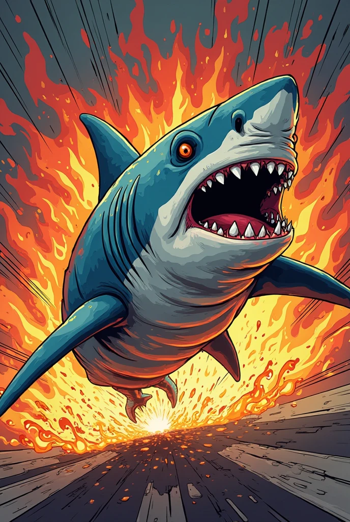Illustration of a shark,There is a huge mouth and sharp teeth, 3 d epic illustrations, epic digital art illustration, epic full color illustration, megalodon, anthropomorphic shark, Justin Gerard, detailed game art illustration, background artwork, author:Adam Maczynski, Epic illustrations, Detailed 2D illustration, Realistic fantasy illustration, author:Nikolai Avramov