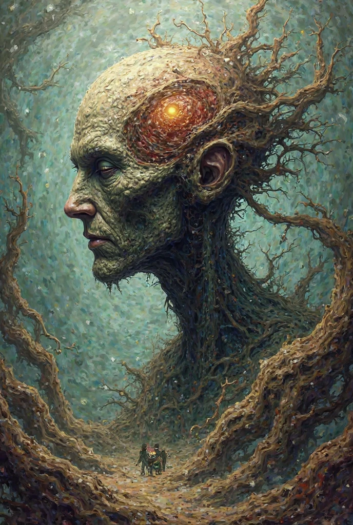 psychedelic, intricate, hyper detailed, artistic, human figure, portrait, veins and arteries, creepy, turning into cosmic ashes