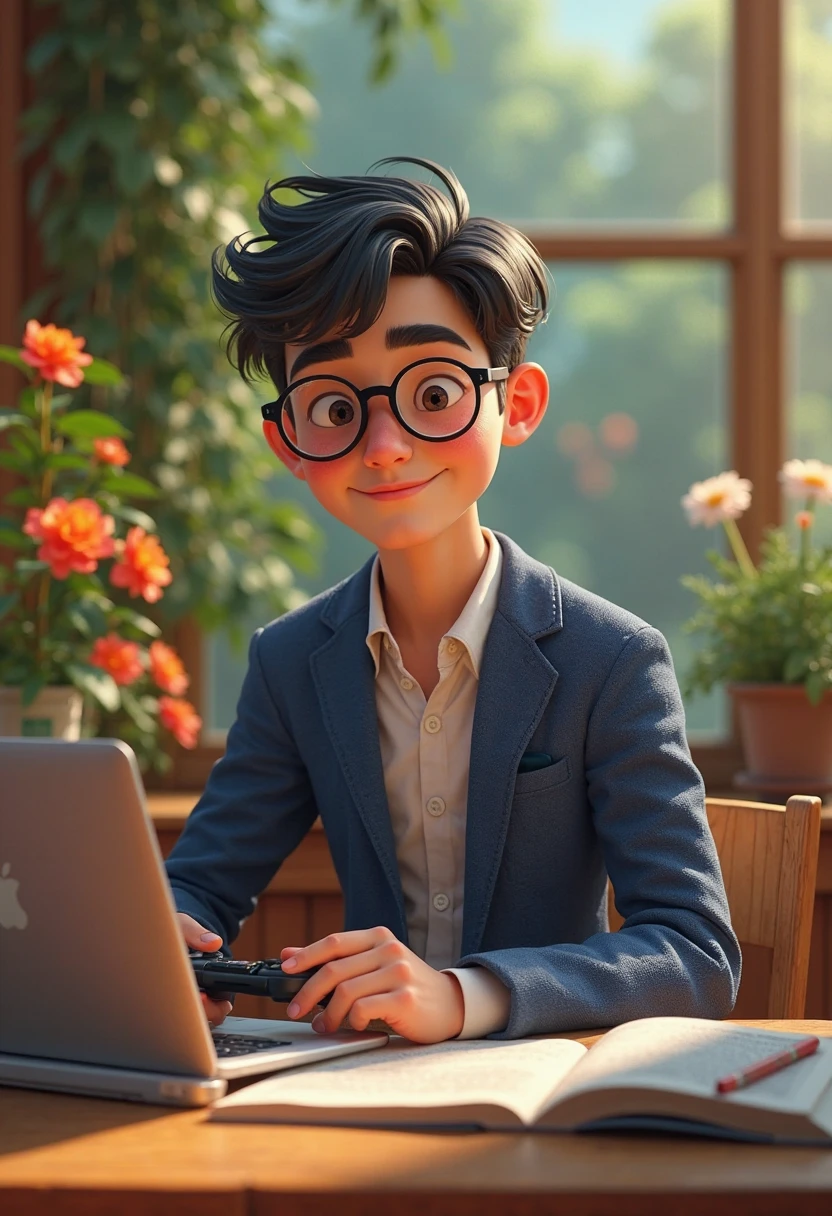 Draw a person named Carlos with dark skin and height 165, delgado, pronounced nose, small black eyes of northern Mexican roots with a face in the shape of an inverted triangle, approximately 20 years old, selling luxury glasses 
