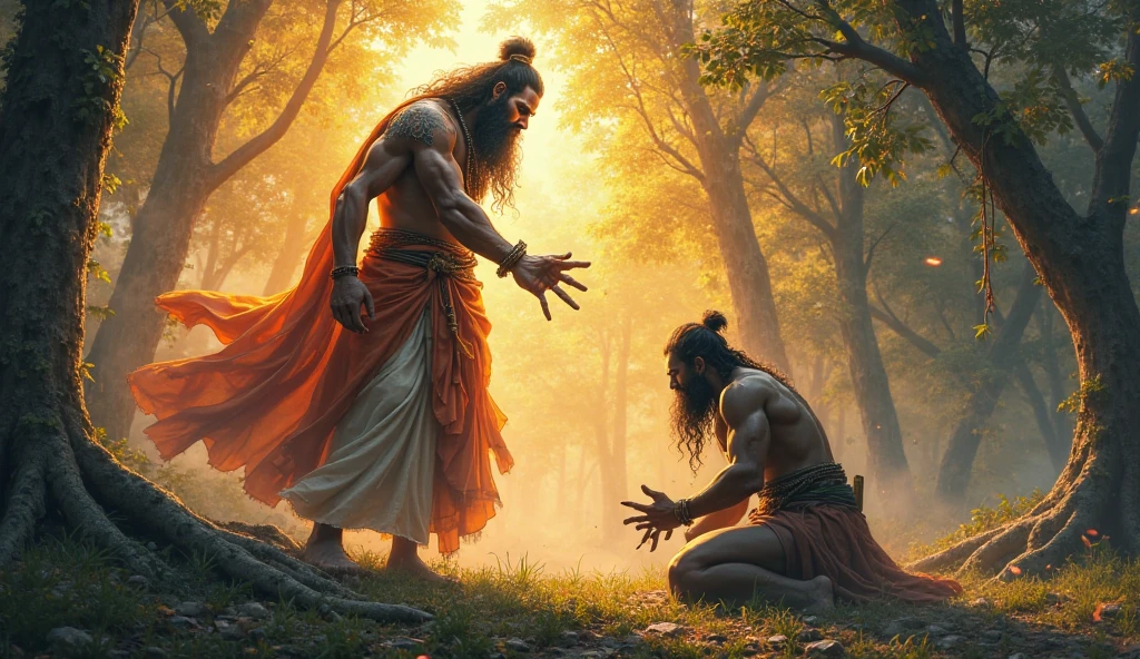creat a realistic image "Show a scene of Lord Ram Ji where Hanuman Ji is proving him.