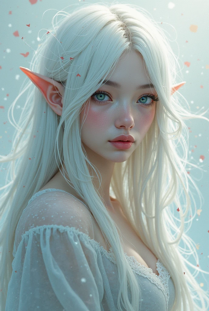 best quality, masterpiece, White hair, detailed, red eyes, windy, floating hair, snowy, half body, detailed face, winter, trees, sunshine, midriff, elf_ear,  crown, flawless, clean, cinematic lighting, cinematic bloom, perfect face, beautiful face, beautiful eyes, see through lace,  flower bra, <lora:chilloutmixss20v20:0.3> <lora:Korean-doll-likeness:0.2>  <lora:SenSenchan25Twitter_v10:0.1>