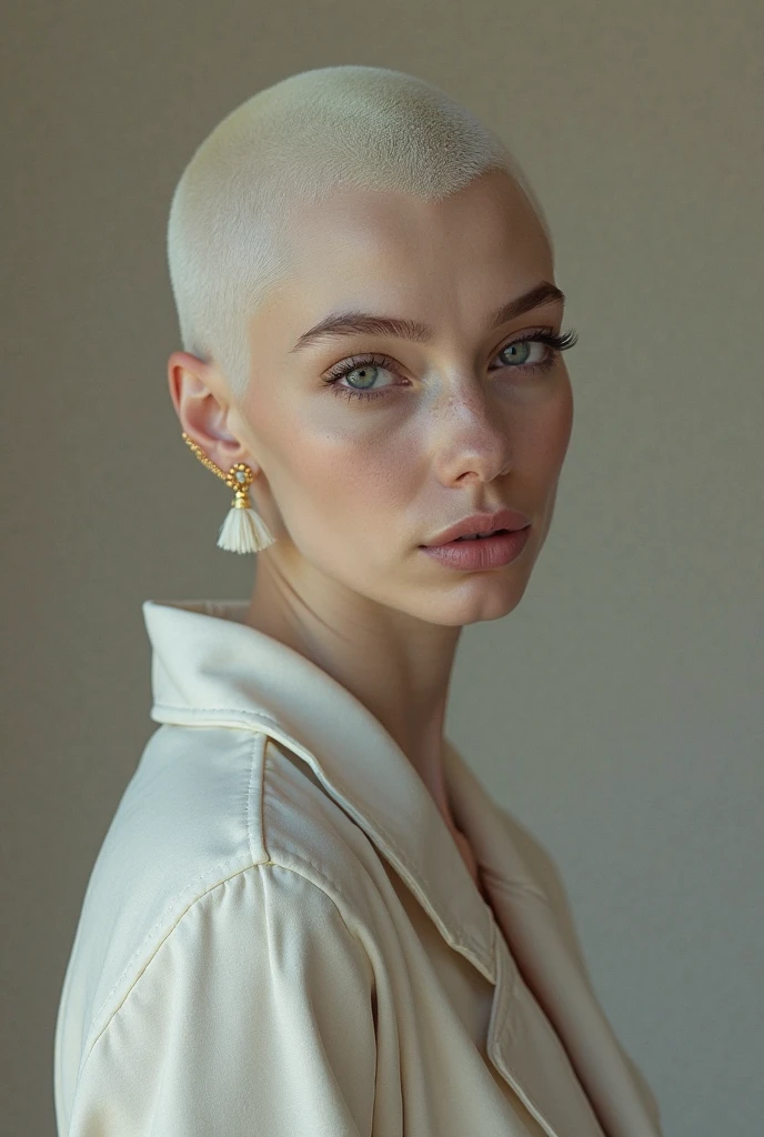 Instagram Photos, French woman, 21 years old, square hair cut,White fur, Drape shirt, Neckline, pale, Sharp Shadow,whole body,Pure white background,White background