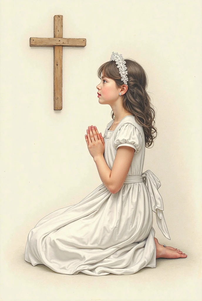 imagem de uma Russian blonde child girl , sentados em um trono, With a cross in his hand, CROSSES IN tHE WALL.