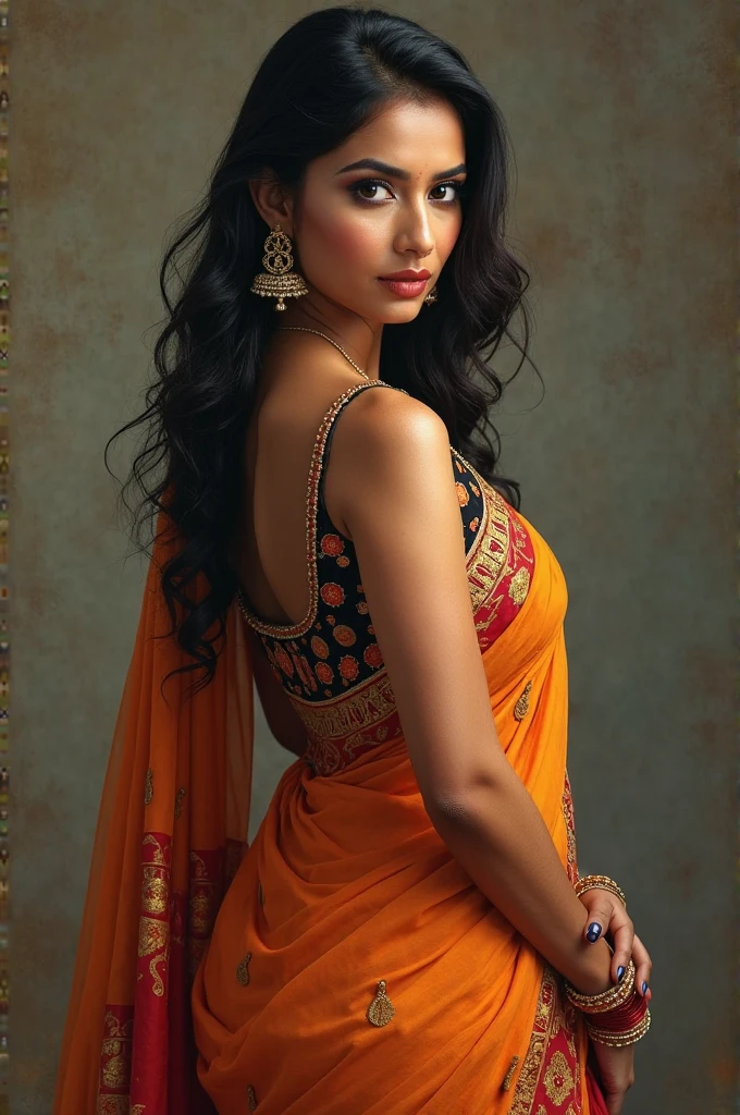 Hot  mature indian women in saree flexing her  