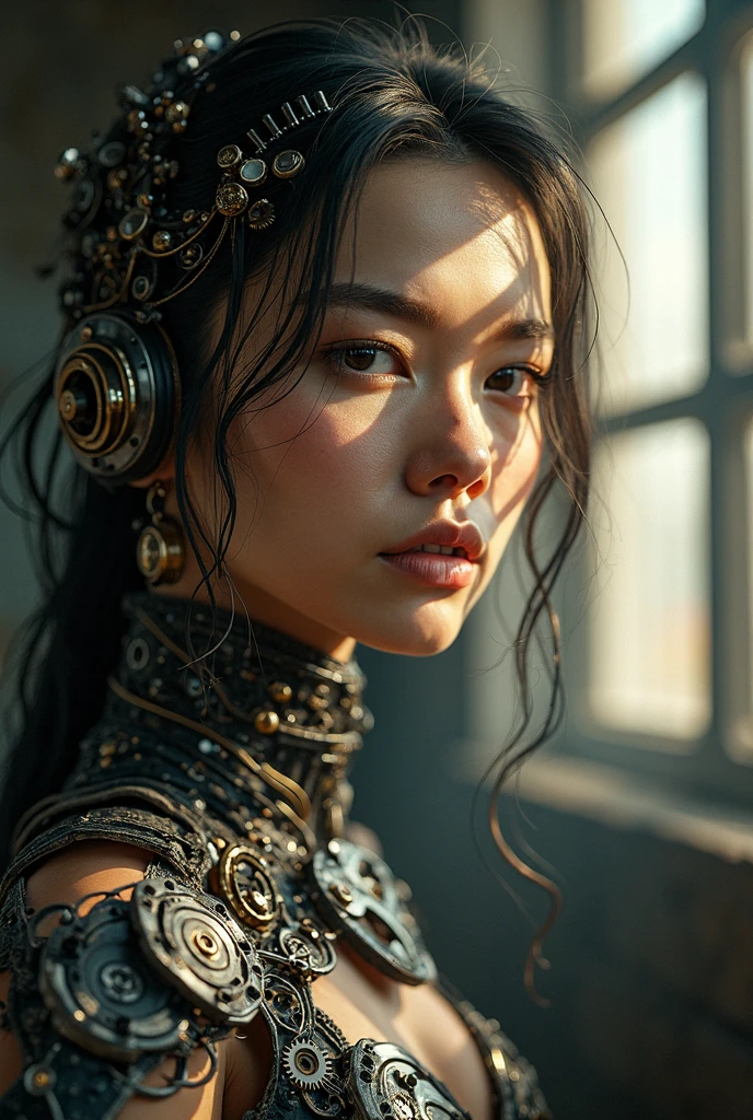 Generate a video of a steampunk girl