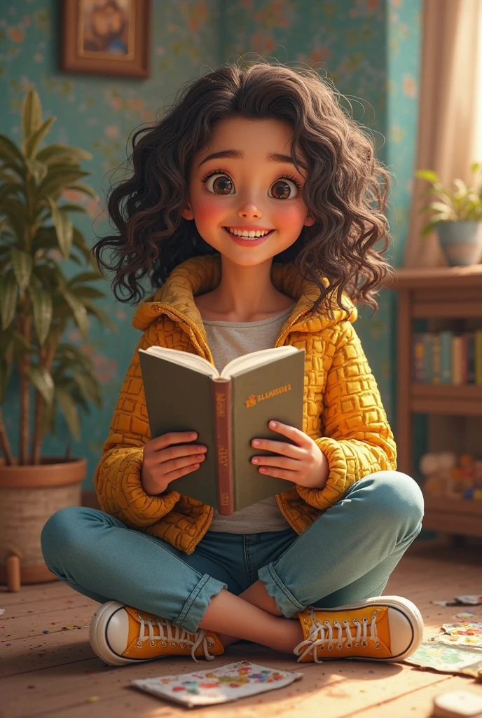 Whimsical Study Session: A chibi-style illustration of a cuddly lion character, Apolonias, sitting at a cozy desk amidst colorful books and school supplies. With an endearing expression, Apolonias holds a mobile phone and surrounded by textbooks, appearing to study or use the device. The scene is set in a warm, inviting room with soft lighting, emphasizing the character's friendly demeanor