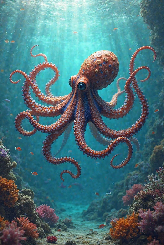 a drawing of a giant octopus underwater, palace ruins, Underwater