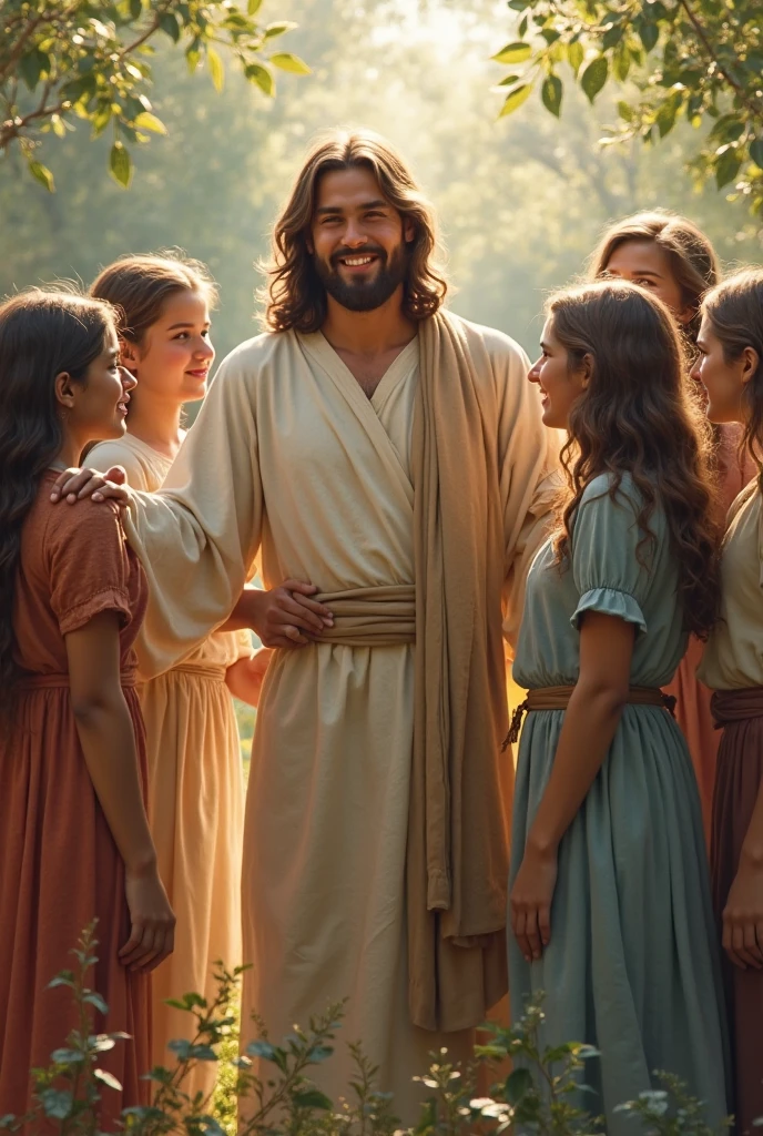 Generate an image of Jesus with two teachers next to him