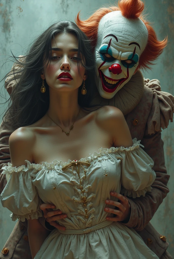 score_9, score_8_up, score_7_up, score_6_up, 1boy, monster, dark room, white costume,
1girl, black hair, 
large breasts, dark-skinned female, black lingerie, seductive smile, 
<lora:pennywise_v0.6-pony:1>
<lora:dark_v1.9-pony:1>