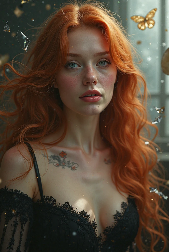 (solo, full body photo:1.3), (action packed:1.3), (haze, fog, mist:1.3), chiaroscuro, best quality, photorealistic, 1woman, (cute), (24yo:1.2), redhead, long ginger hair highly detailed, 1700'S, digital photography, art by artgerm and ruan jia and greg rutkowski surreal painting gold butterfly filigree, broken glass, (masterpiece, sidelighting, finely detailed Fashionable eyes: 1.2) (perfect oval large eyes that gazes at the viewer), beautiful detailed face, blue gorgeous perfect eyes, (blonde hair ponytail), (attractive young woman:1.3), (thick amazing hair), (seductive:1.1), (blushing:1.1)