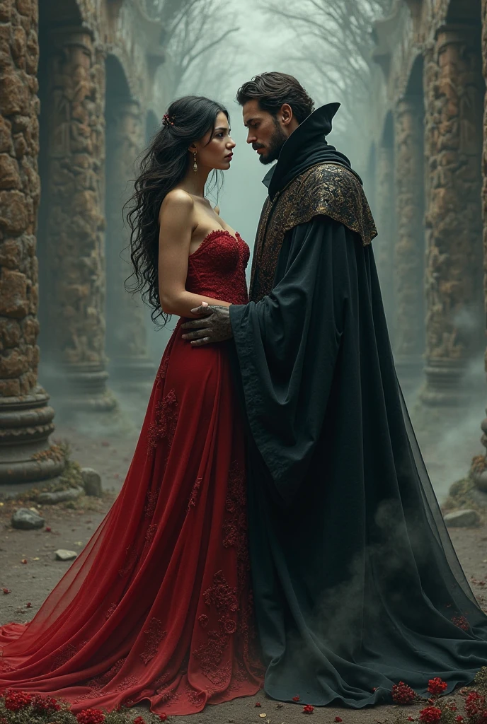 Créer severus rogue qui enlace une fille auvlong cheveux doré des forme généreuse plus petites que lui