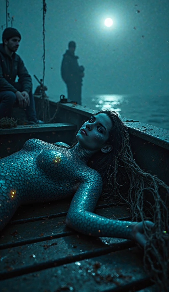 a beautiful naked mermaid with green hair, (realistic, photorealistic, photo-realistic:1.37), extremely detailed, in space, orbiting a black star, with a spread fish tail, next to a spaceship shaped like a penis, in a galaxy far far away, (best quality,4k,8k,highres,masterpiece:1.2),ultra-detailed, dramatic lighting, cinematic, concept art, sci-fi, bioluminescent, vibrant colors, highly detailed