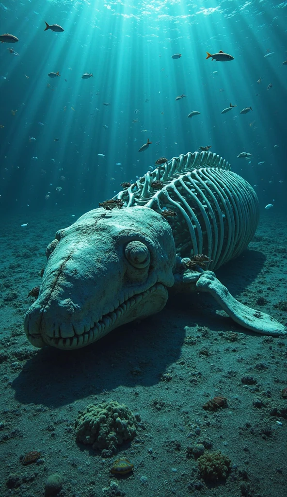 (photorealism:1.2),whale fall, bones resting on the ocean floor