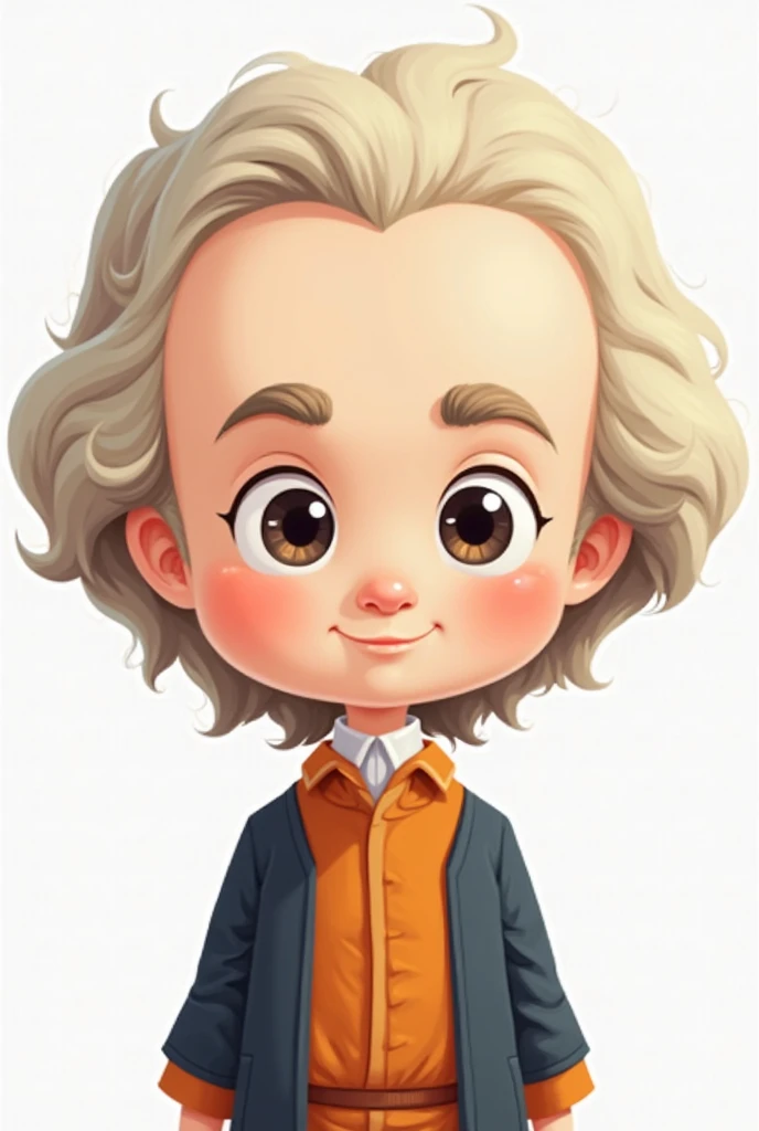 A 2D digital illustration shows a chibi-style portrait of Isaac Newton ...