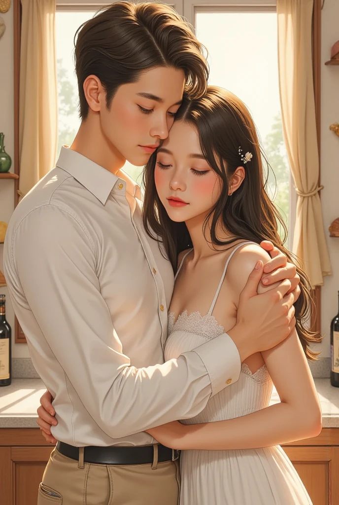 ((best quality)), ((masterpiece)), (detailed),A couple，Boy hugs from behind