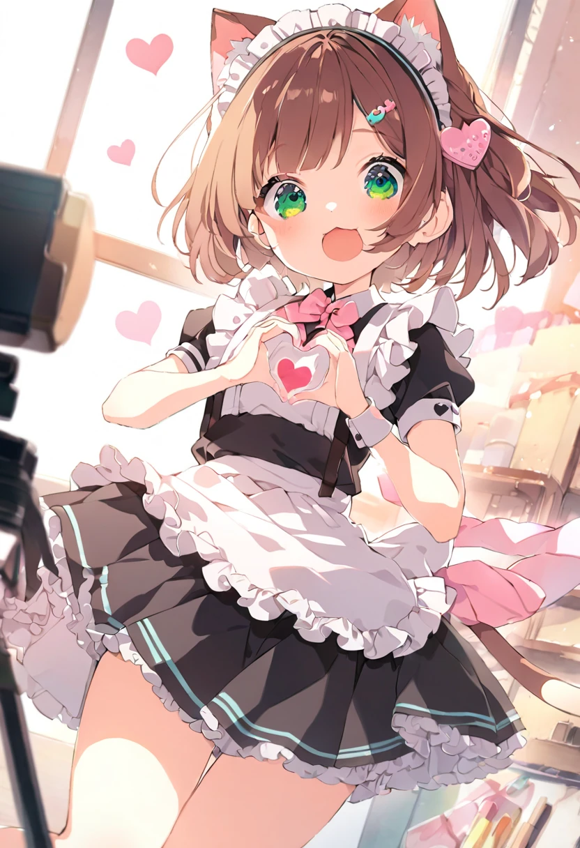 A cute 6 year old girl wearing a pink skirt with polka dots and a black top is crawling with her back to a mirror looking at it 