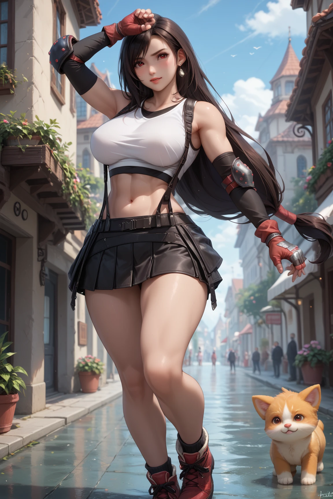 masterpiece, best quality, <lora:kaischulen-nvwls-v1-000009:0.8> kai schulen, hat, ribbed sweater, sleeveless, pants, fingerless gloves, large breasts, sitting, chair, from above, confused, looking at viewer, porch, outdoors