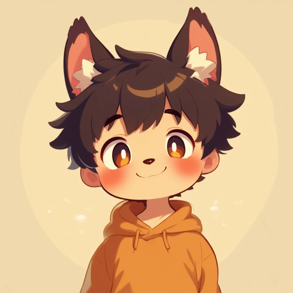 (adulthood), (hands grabbing chest), furry, black hair, super cute face, Detail elements on the fur, Bright T-shirt, beautiful lights and shadows, black fur, fennec species, heterochromia, long and fluffy tail