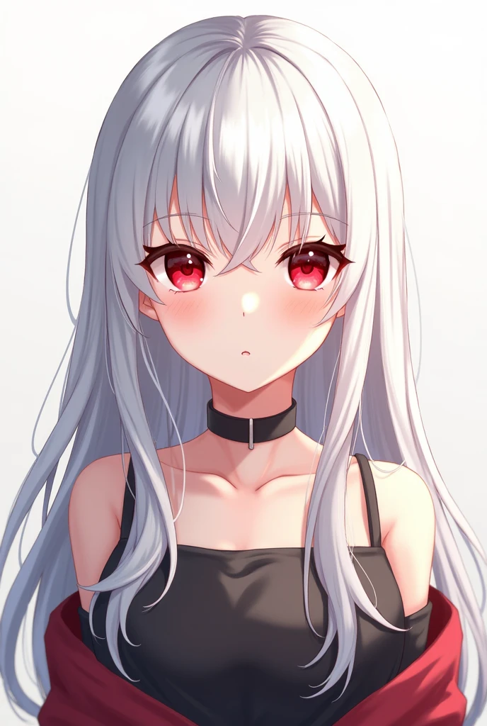 One person, High resolution, Long Hair, chest, Simple Background, Close your mouth, Blushing, Highest quality, Silver Hair, Hime cut, 大きなchest, Shy, The whole face turns red, Anime Style, 