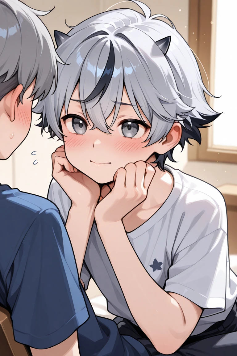 ((cute) | (Moe)| (sweet) | (Fresh)),((Main platform)|( Small Fresh meat)),((1 boy)|( 1 dog))/(Japanese School Uniform)| ((reFreshing)| (Neat)),((defect)|( freckles)),((4K)|( Ultra HD)),((Silver)|( Short Silver hair) | (Short white hair), Brown eyes, (Messy|Laughter) Hairstyle.NSFW,penis,Full Art,Sex,,Ahegao