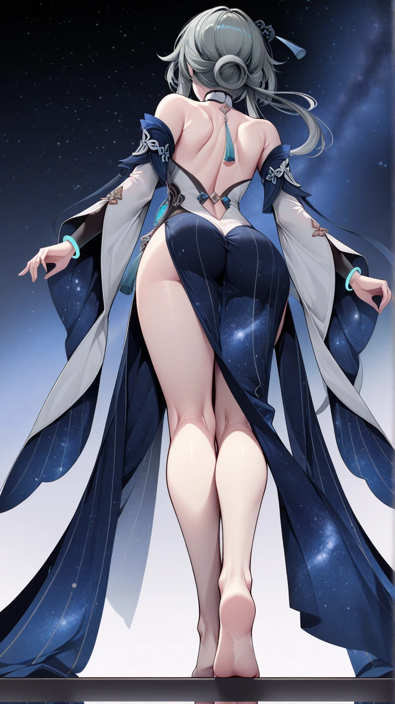 (Best quality, 4k, Masterpiece :1.3), beautiful woman, (realistic:1.5),(3d rendering:1.5), 1girl, (massive breasts, attractive body :1.2), Wallpaper HD, Standing on castle, ultra-detailed face, detailed lips, detailed eyes, double eyelid, sensual low-necked dress, open neckline, hanging breasts, Walking pose, visible curves, transparent robe, muscular turned leg, shiny body