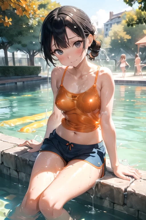 Highest quality,Highest Resolution,A beautiful girl with a crying face wearing high-cut gym clothes,Bedroom,Brown hair short bob,Tears,Transparent nipples,sweat profusely,drooling a lot of saliva,(((Drink))),Very beautiful eyes,Night view outside the window,whole body,front,Leg spread,