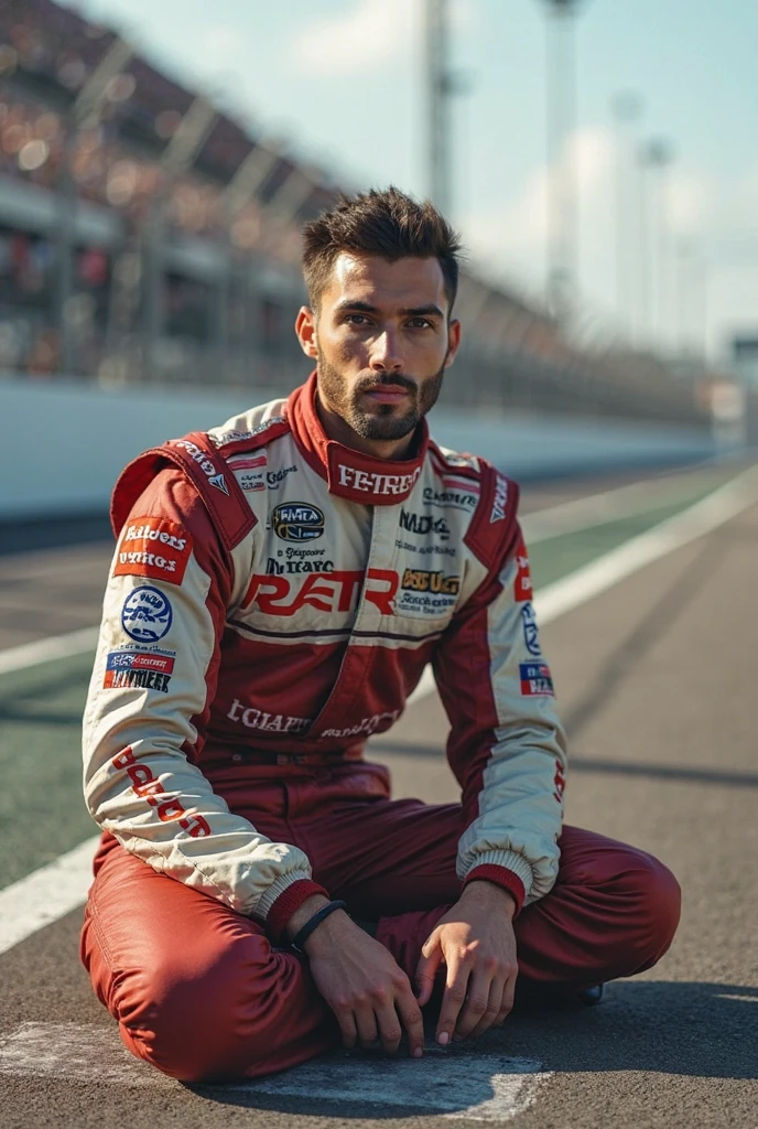 (best quality:1.33), (masterpiece:1.42),(photorealistic:1.3) (detailed:1.15),
Moroccan on racetrack, F1, Looking over the shoulder pose, race suit, (leaning against race car:1.2) for photoshoot,