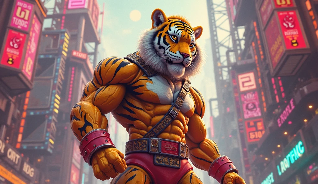 Year 2070 , cyberpunk, cybersigilism, cybercore, futuristic,human tiger guardian , bioengineering human, full body, human model , art savior , mascot , competition , massive