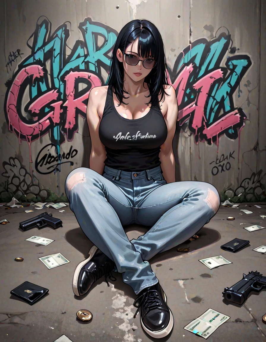 gta5, male focus,grafite,  EXPLOSION,  Gang war in a shootout, action scene, estilo GTA, score_8_acima, score_7_acima, score_6_acima, score_9, illustration