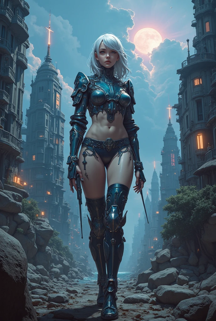  Masterpiece, Armor, high res, 4K,8k,(  and stockings , photo   and stockings : 1.5), alien scenery,cities on a planet I have never seen,Strange clouds,shining trees々, mysterious creatures 