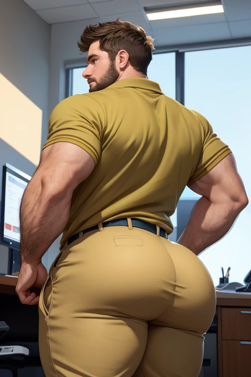 High resolution, handsome man, (Green short hair), (((male centaur))), ((bodybuilder)), ((very muscular)), ((broad chest)), ((thick pectorals)), abs, (((small waist))), ((big biceps)), ((large )), ((glans)), ((testicles)), ((nipple piercings)), (veiny horse :1.0), extra arms, ExtraArms, tanned skin, erection, flaccid , erected , mature, dapper, stubbles, undercut hairstyle, (((solo))), shirt and tie, business suit, horse body, in an office with greenery